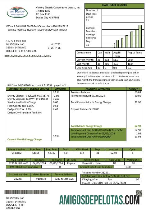 Para baixar modelo de conta de serviços públicos da USA Kansas Victory Electric Business em formatos Word e PDF